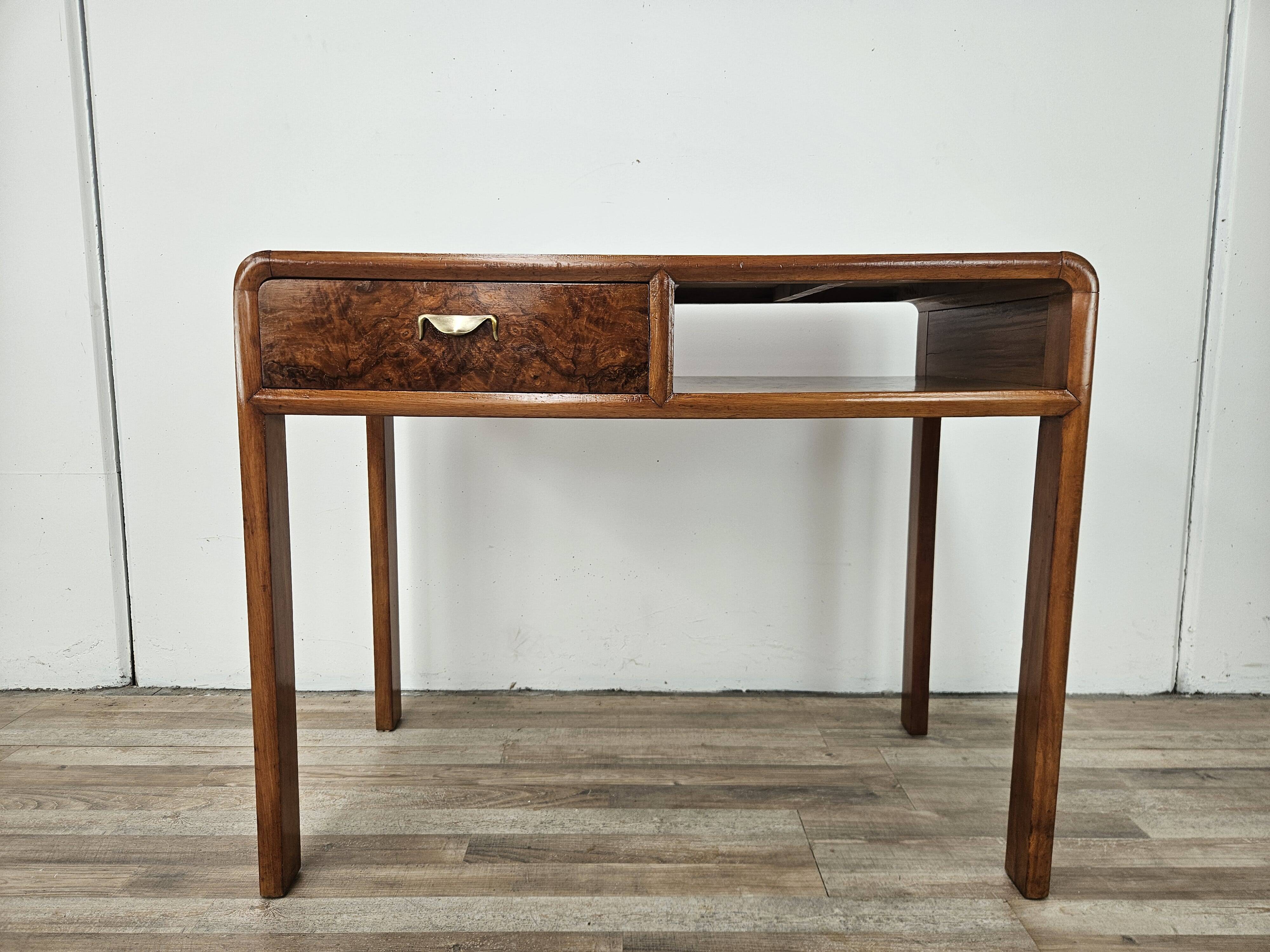 1950s Art Decò writing desk in walnut burl and blond walnut