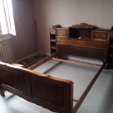 Louis XV style bed / regency in solid wood stained with cozy headboard.
