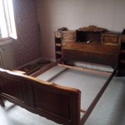 Louis XV style bed / regency in solid wood stained with cozy headboard.