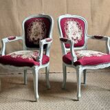 Pair of Louis XV style cabriolets upholstered in needlepoint