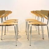 Thonet dining chairs stacked in chrome and beech