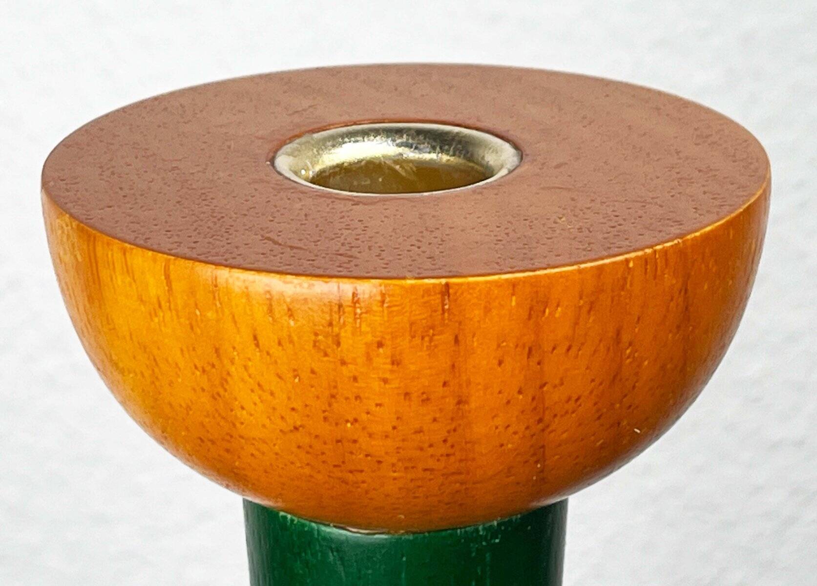 Postmodern yellow, green, red wooden chandelier Monokel by Ikea, 1980s.