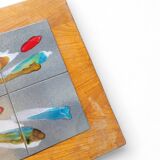 Vintage 70s design coffee table, wooden and ceramic top with aluminium legs.