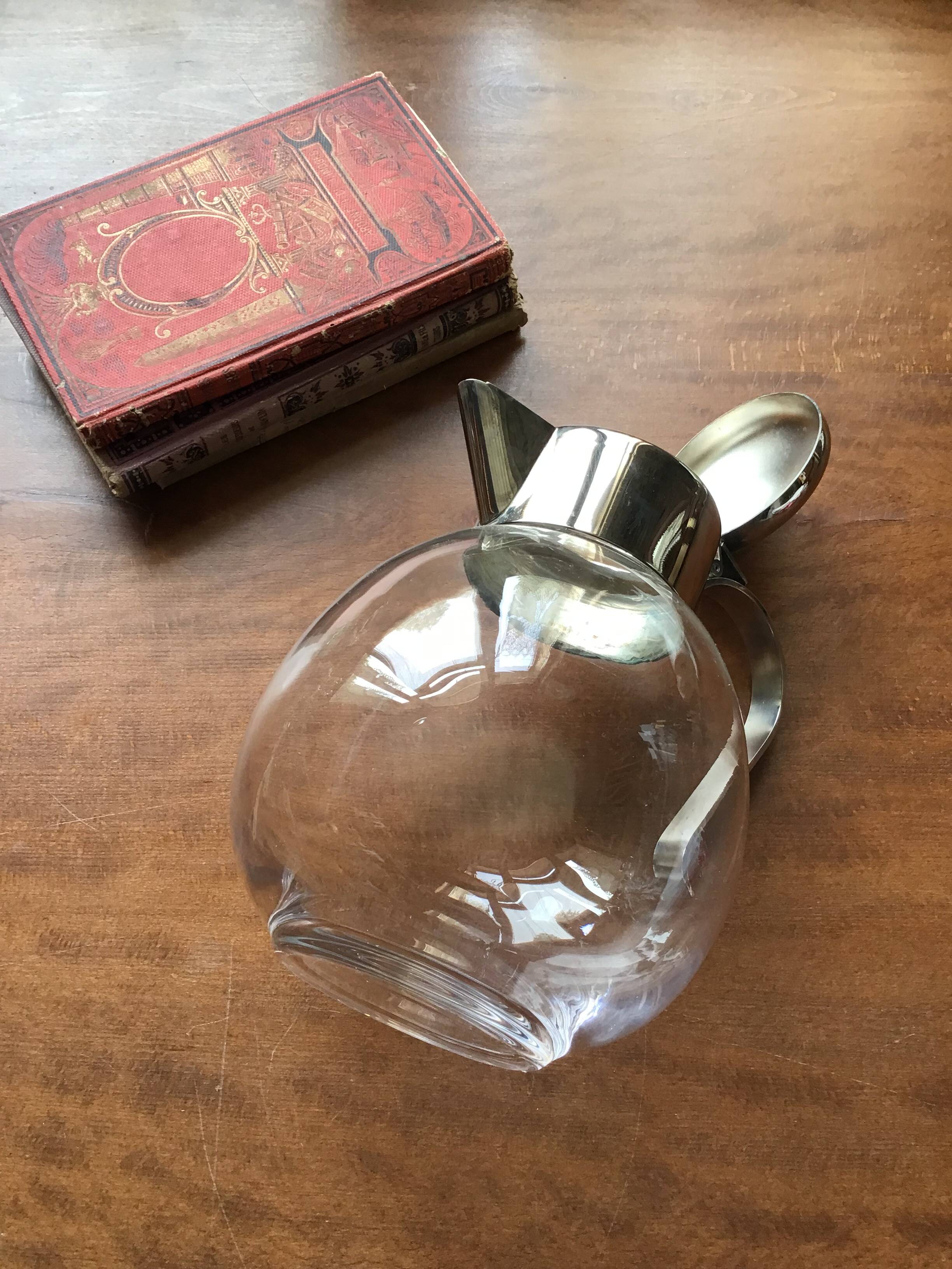 Art Deco carafe in silver metal and blown glass