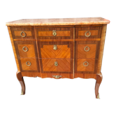 Commode marqueterie ancien plateau marbre style Louis XVI
