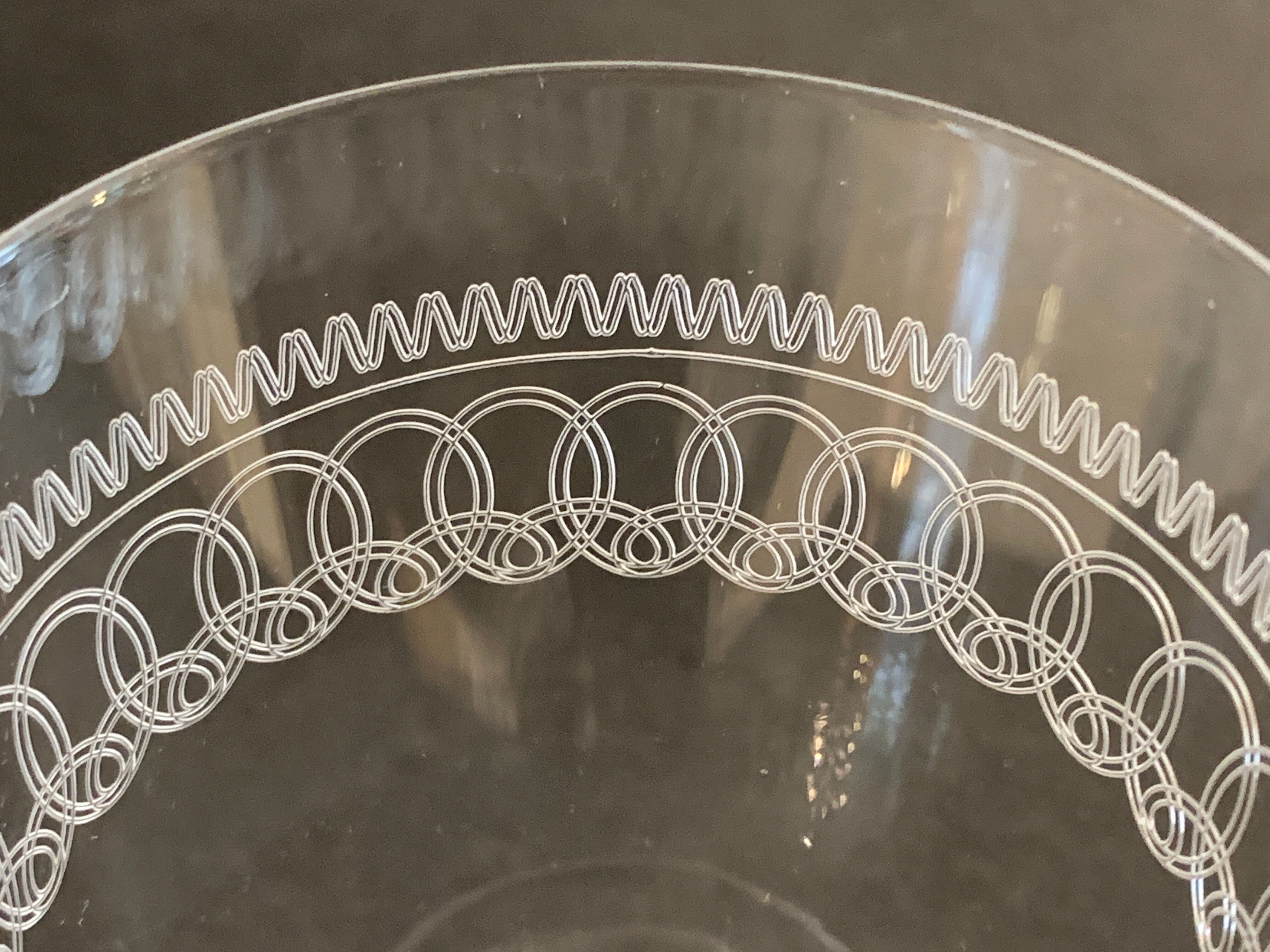 6 antique engraved crystal wine glasses