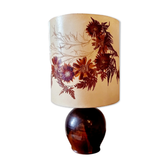 Vintage lamp, lampshade herbarium foot in brown sandstone