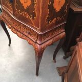 Vintage Italian brown wooden cocktail bar cabinet with inlaid marquetry from the 1950s.