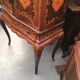 Vintage Italian brown wooden cocktail bar cabinet with inlaid marquetry from the 1950s.