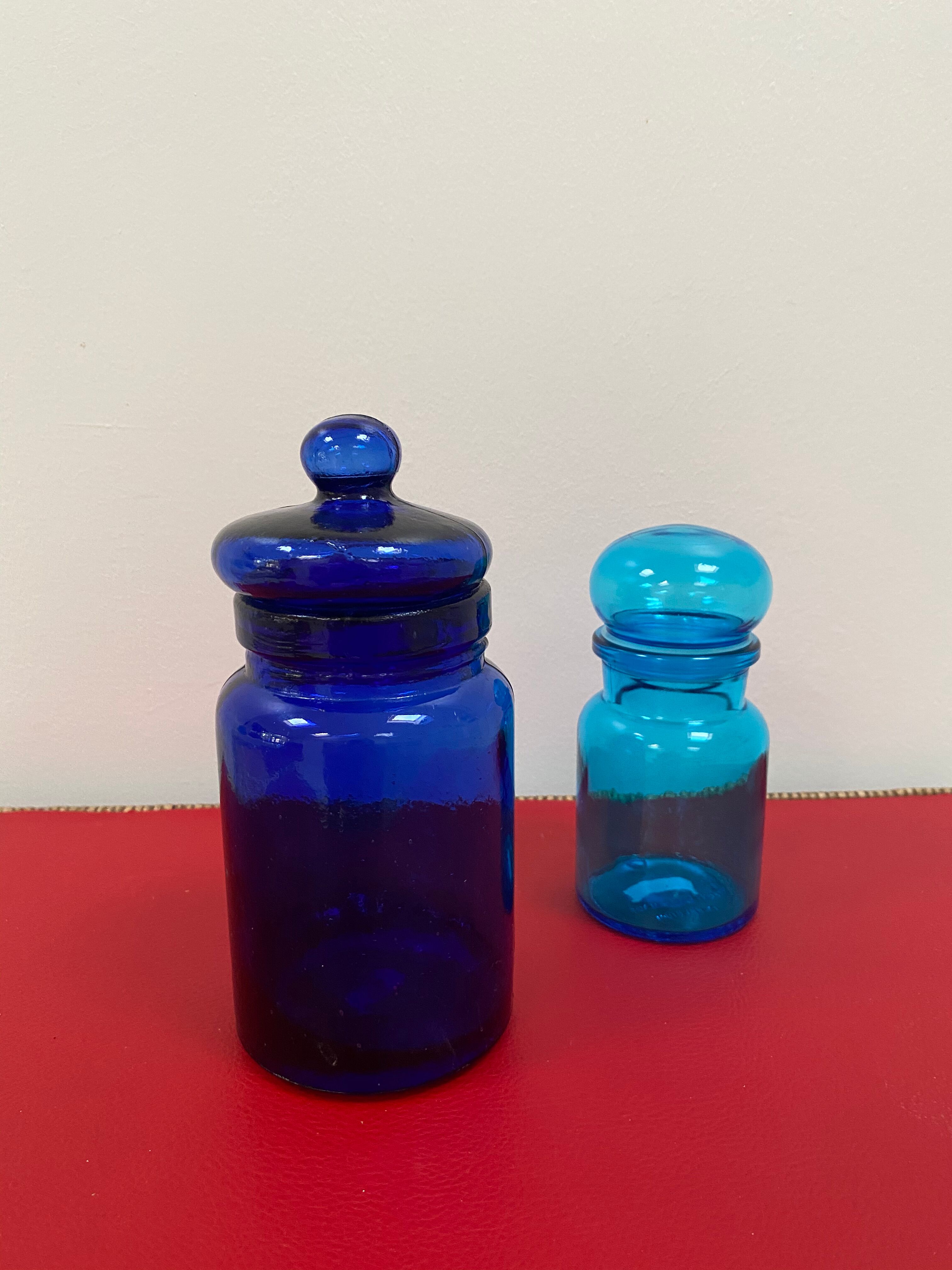 Bocal vintage en verre bleu cobalt