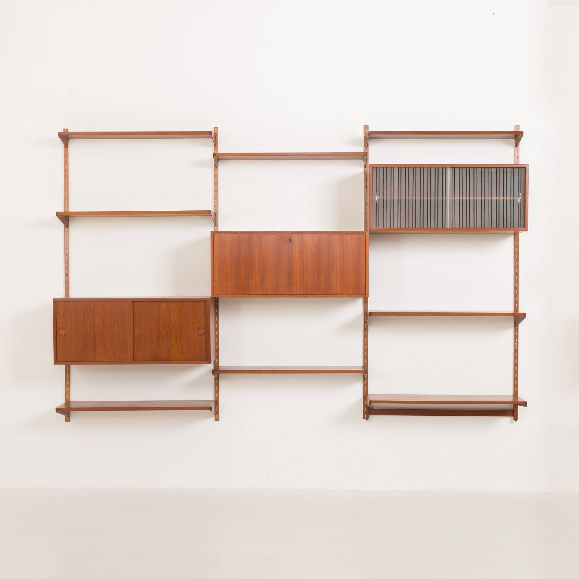 Three-compartment teak wall cabinet by Kai Kristiansen for FM Mobler, Denmark, 1960s