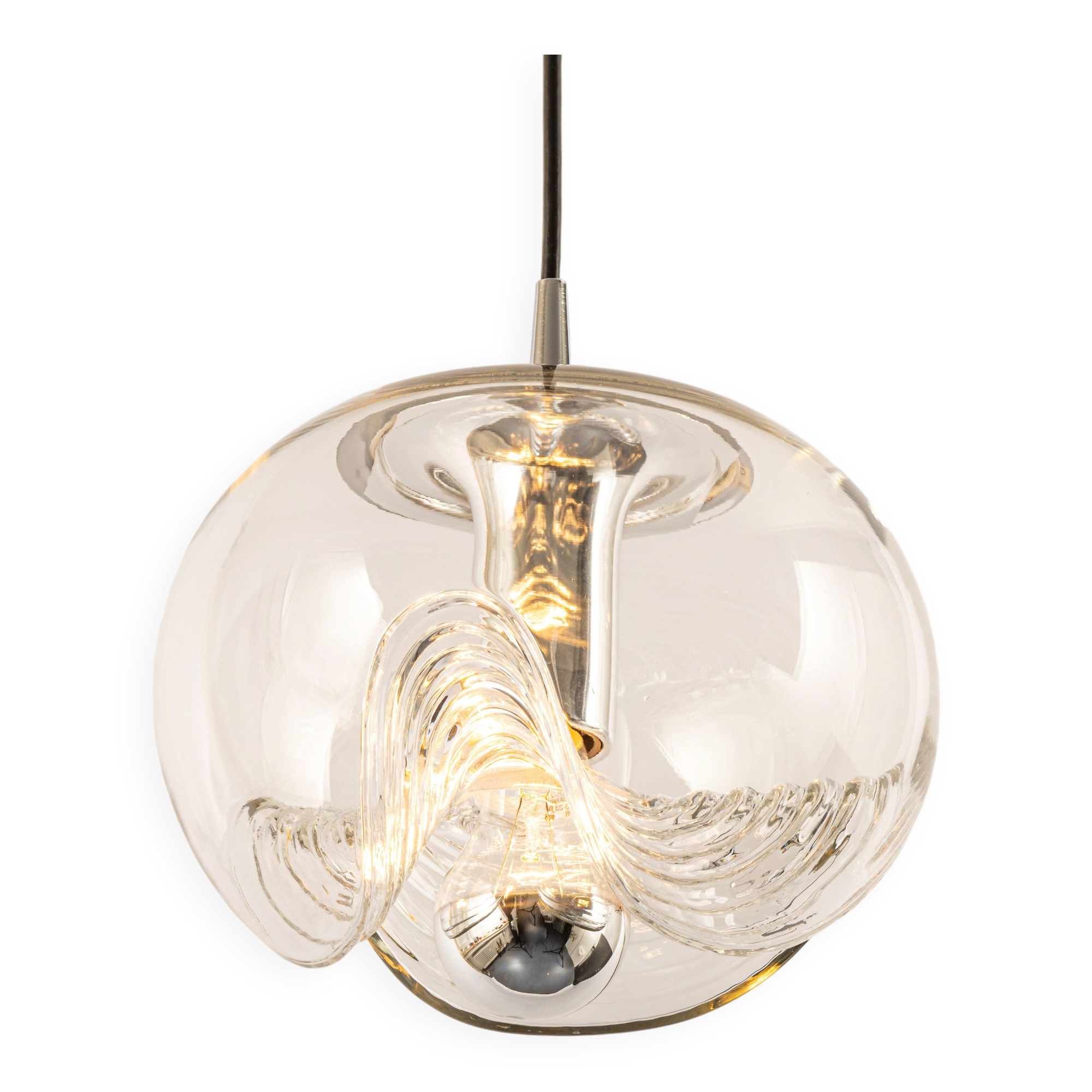 1 of 6 Large transparent glass pendant by Peill & Putzler, Germany, 1970s