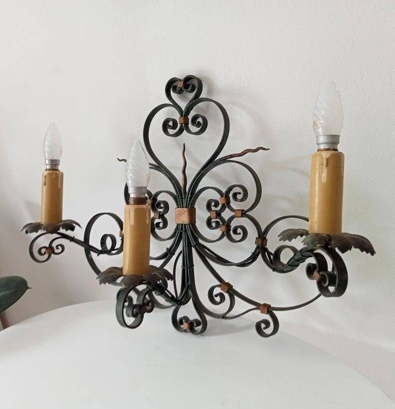 Antique wrought iron wall light from the 50s
