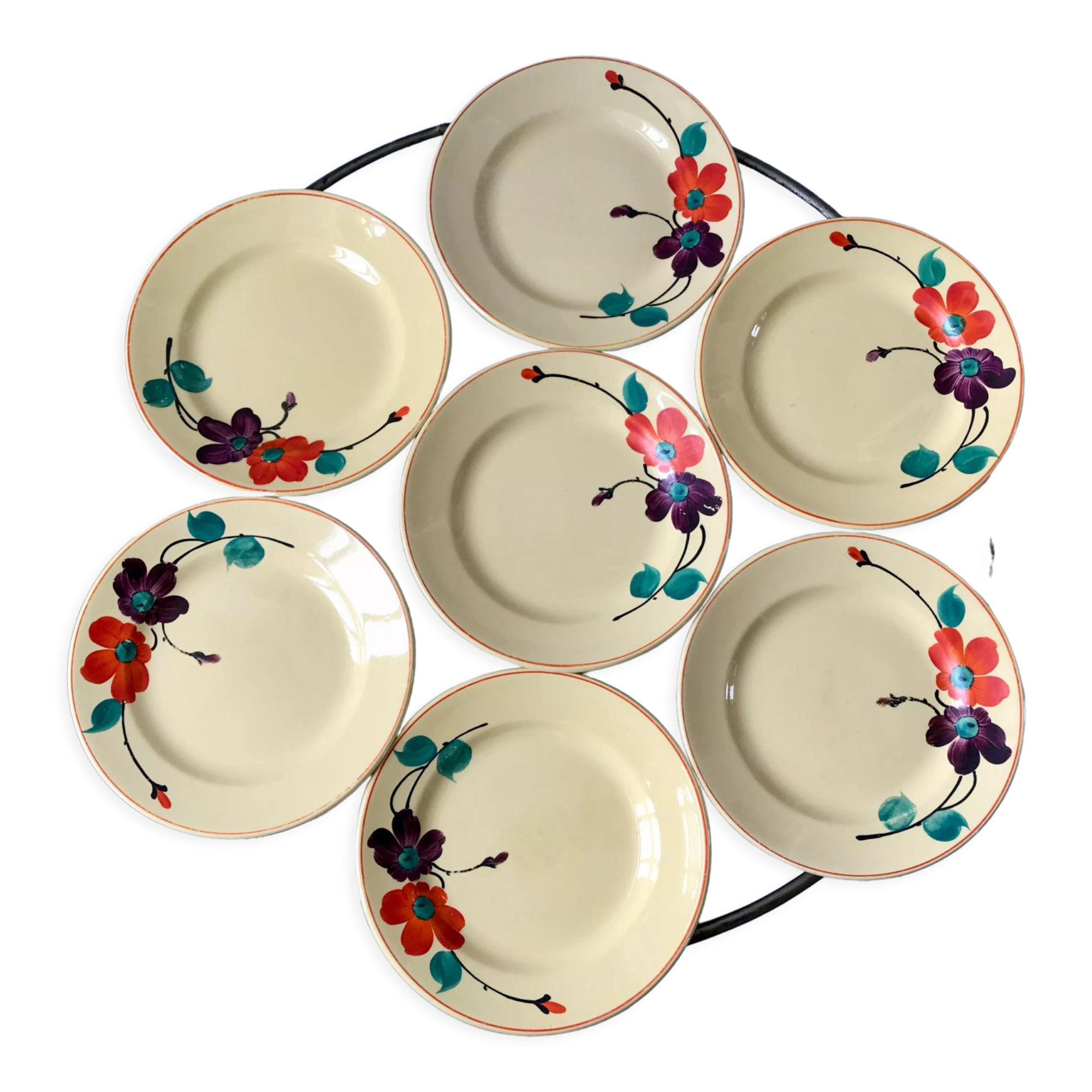 6 dessert plates Digoin Sarreguemines model "Ginette" years 30-40
