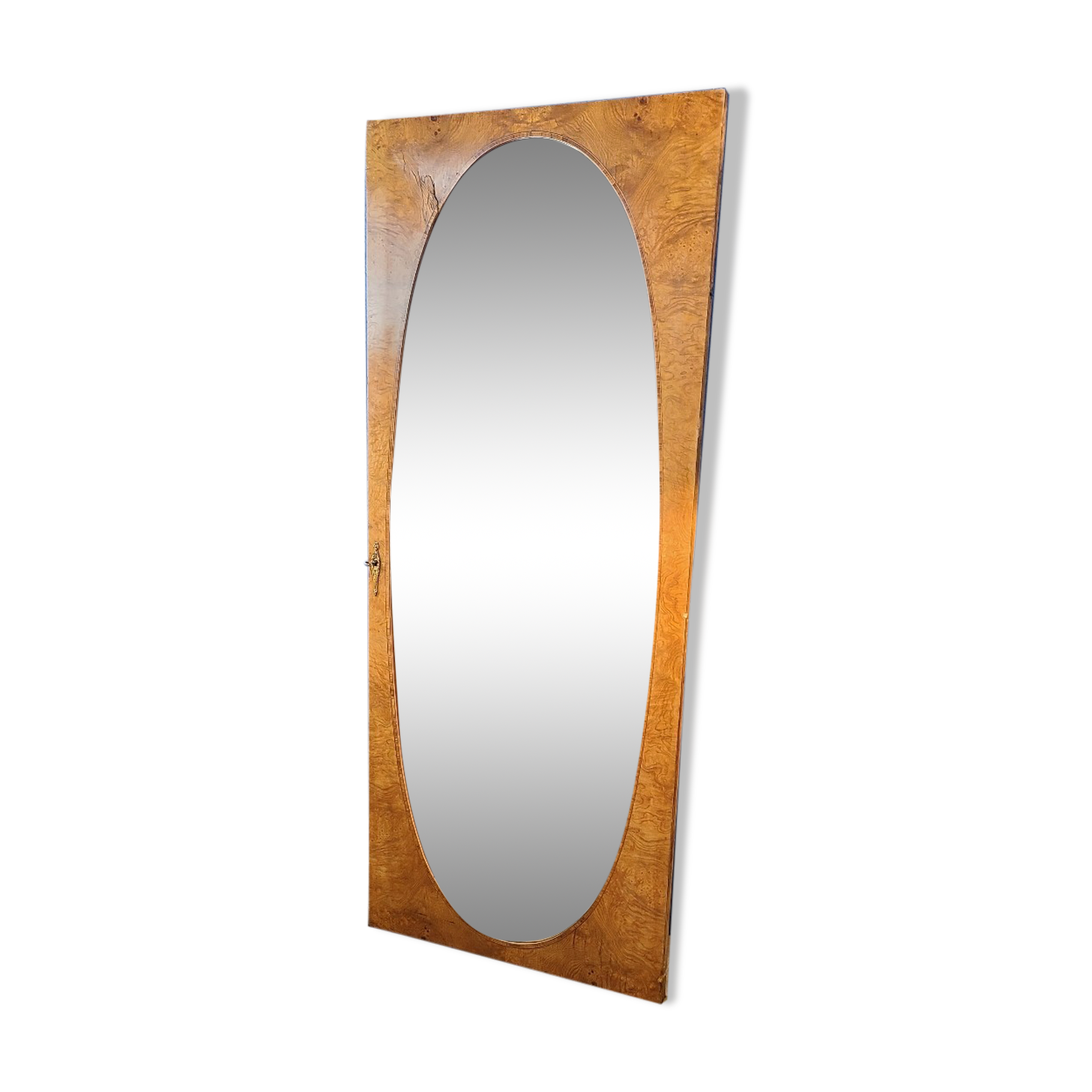 Miroir vintage géant bois clair miroir ovale 1920