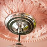 Vintage pendant lamp, Cylindrical glass suspension and chromed metal, ceiling lamp