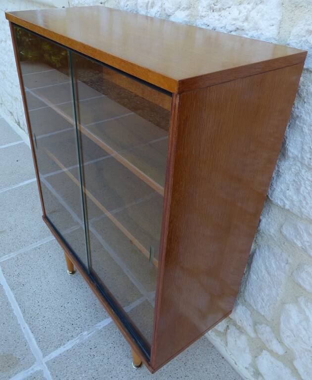 Storage unit, display cabinet with sliding glass doors, Scandinavian style