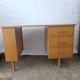 Desk 70s light wood opening to 3 drawers