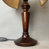 Classical wooden table lamp with silk half shade