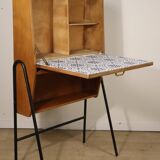 Vintage 1960s wooden secretary with metal legs.