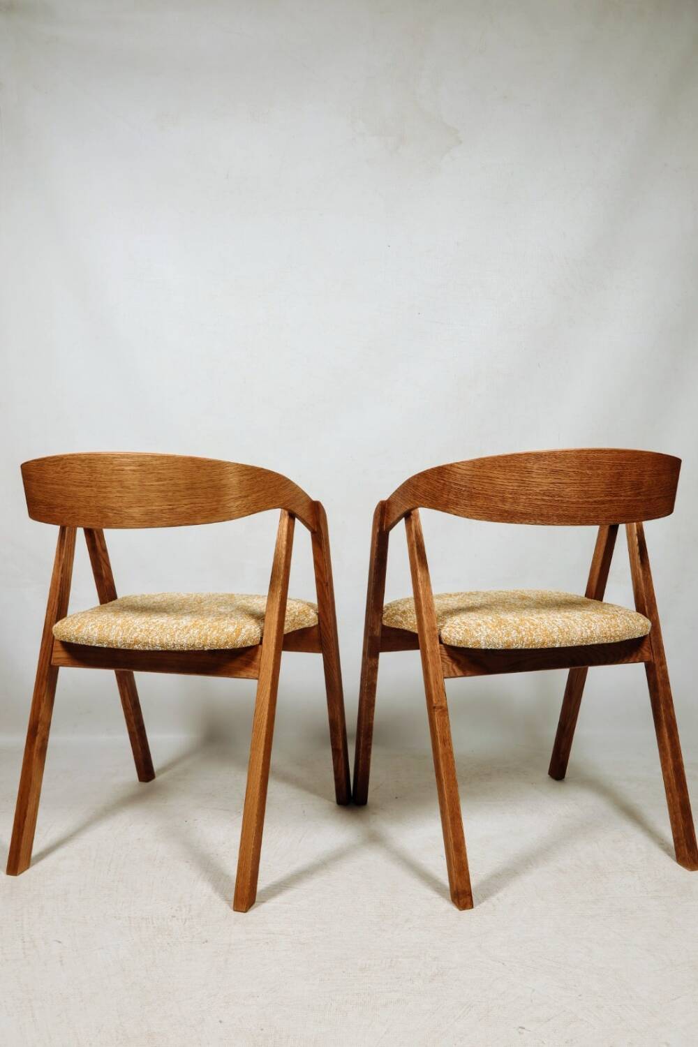 Vintage dining chairs oak wood yellow mellow Boho upholstery