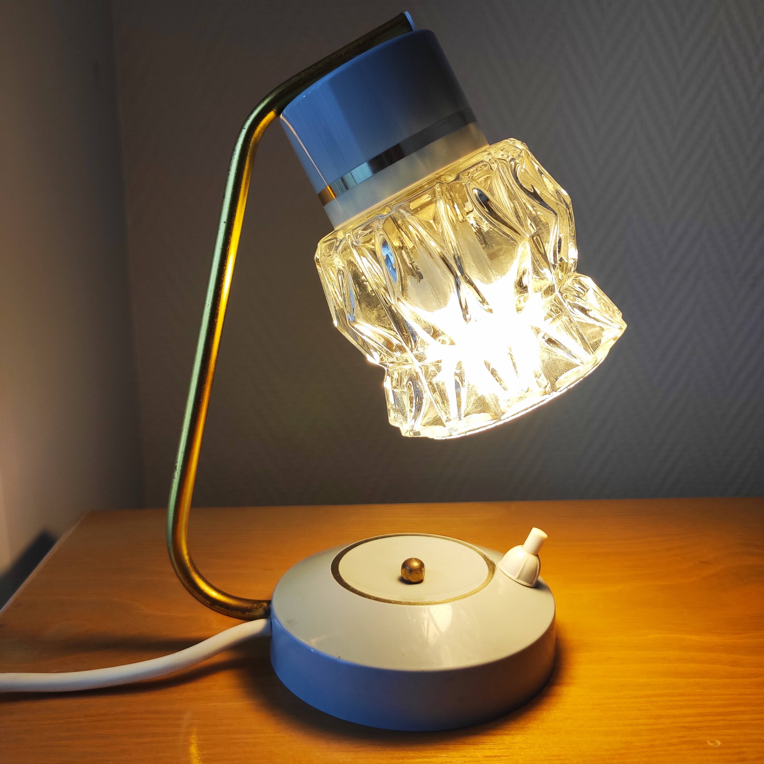 Mid-Century glass and brass lamp