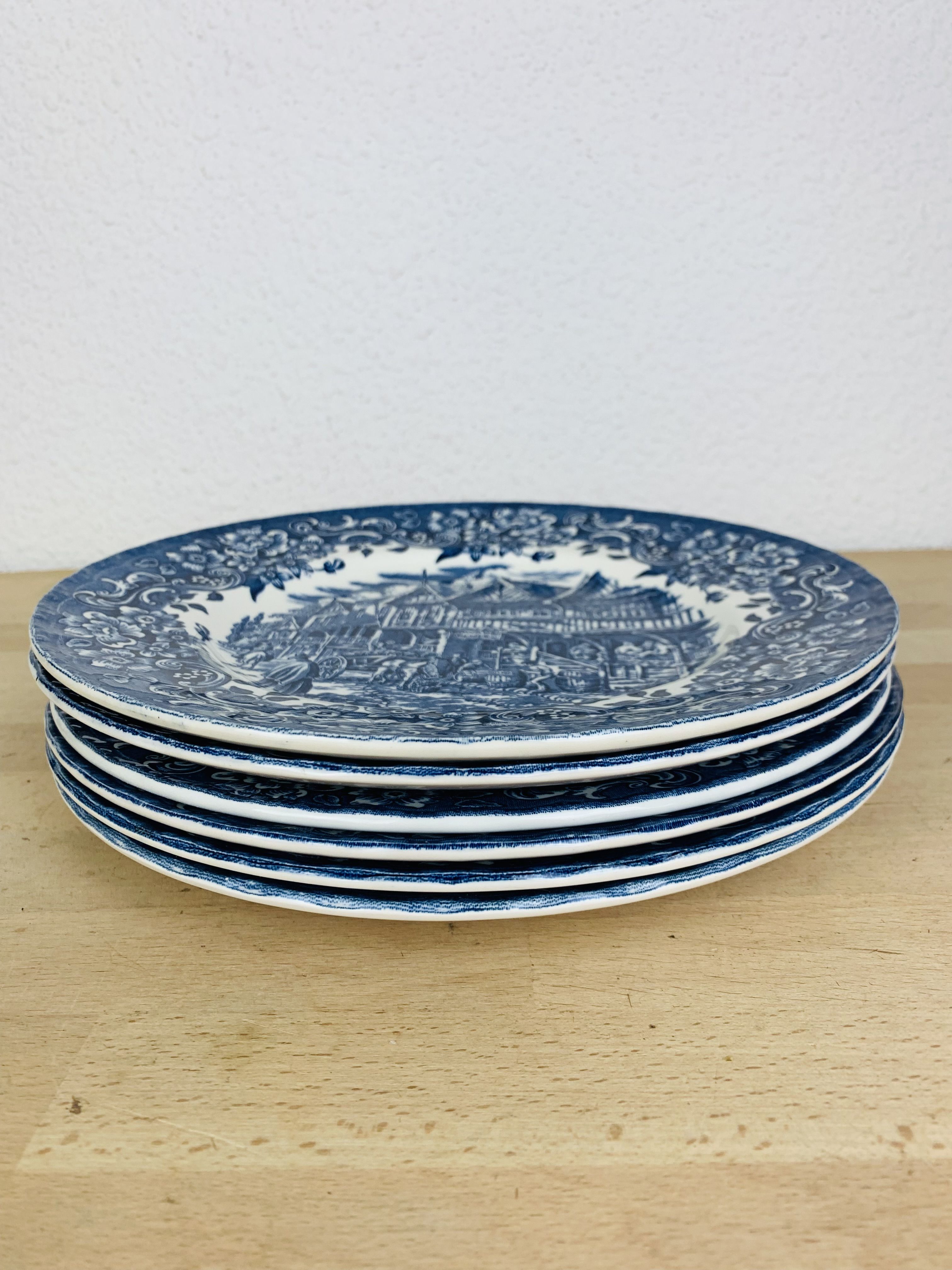 6 plates blue iron earth Royal Tudor model 17th century England ironstone