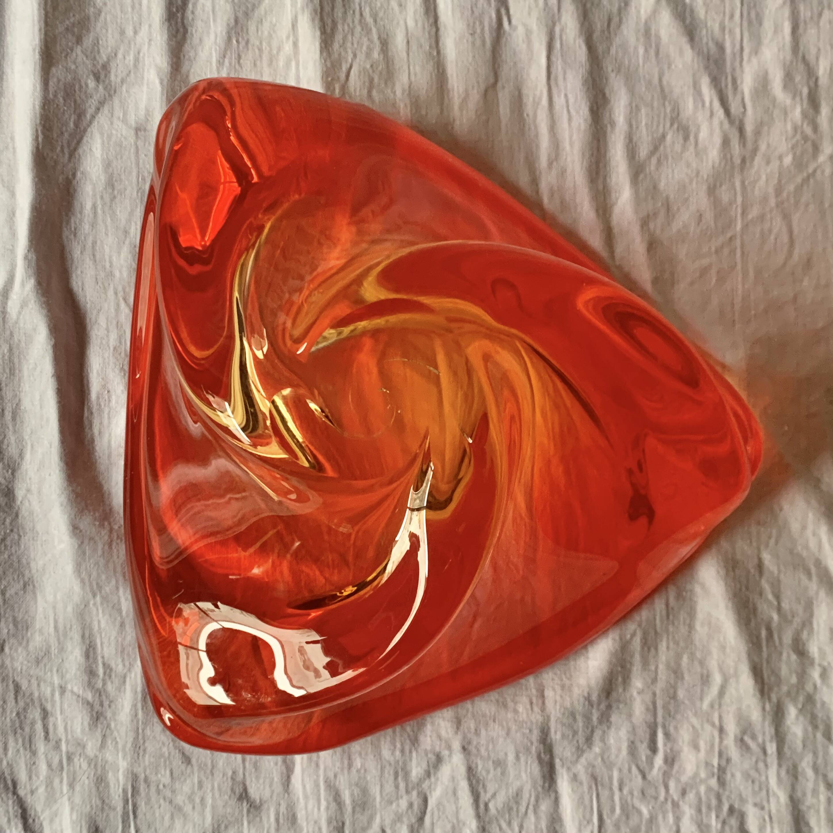 Large vintage orange blown glass ashtray