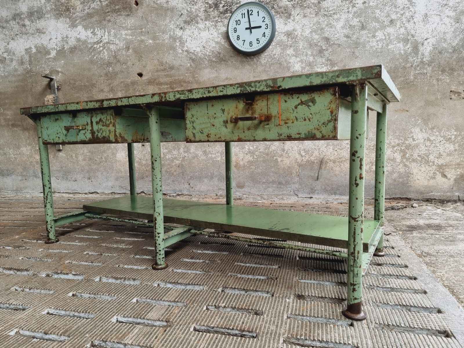Old workbench kitchen island steel with wood