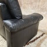 Sofa 2 places black leather year 70'-80' vintage
