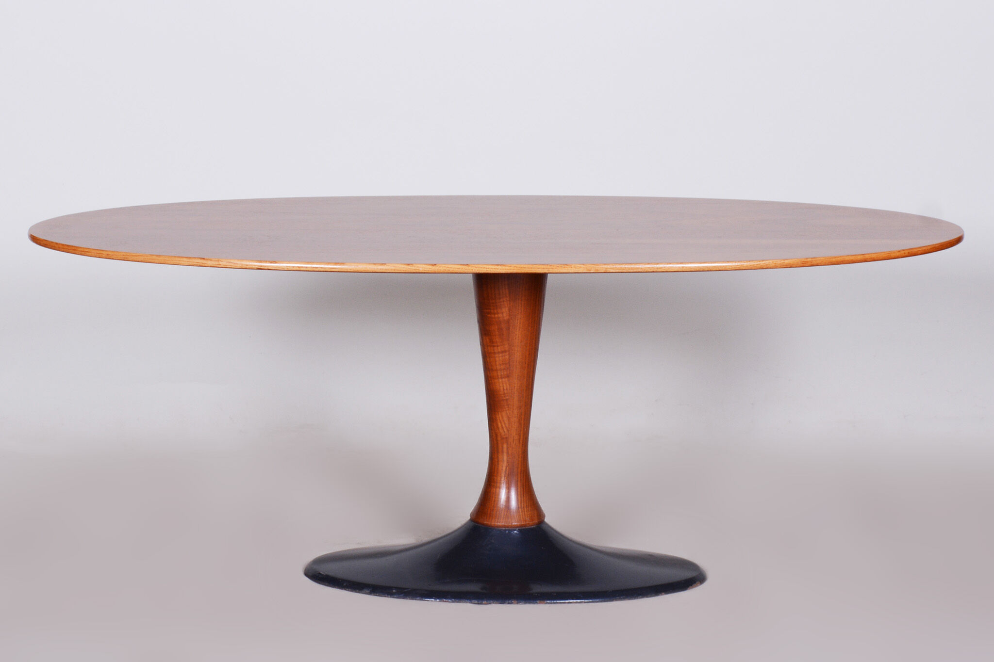 Czech Mid-Century Rosewood Oval Table with Cast Iron Base, 1950s