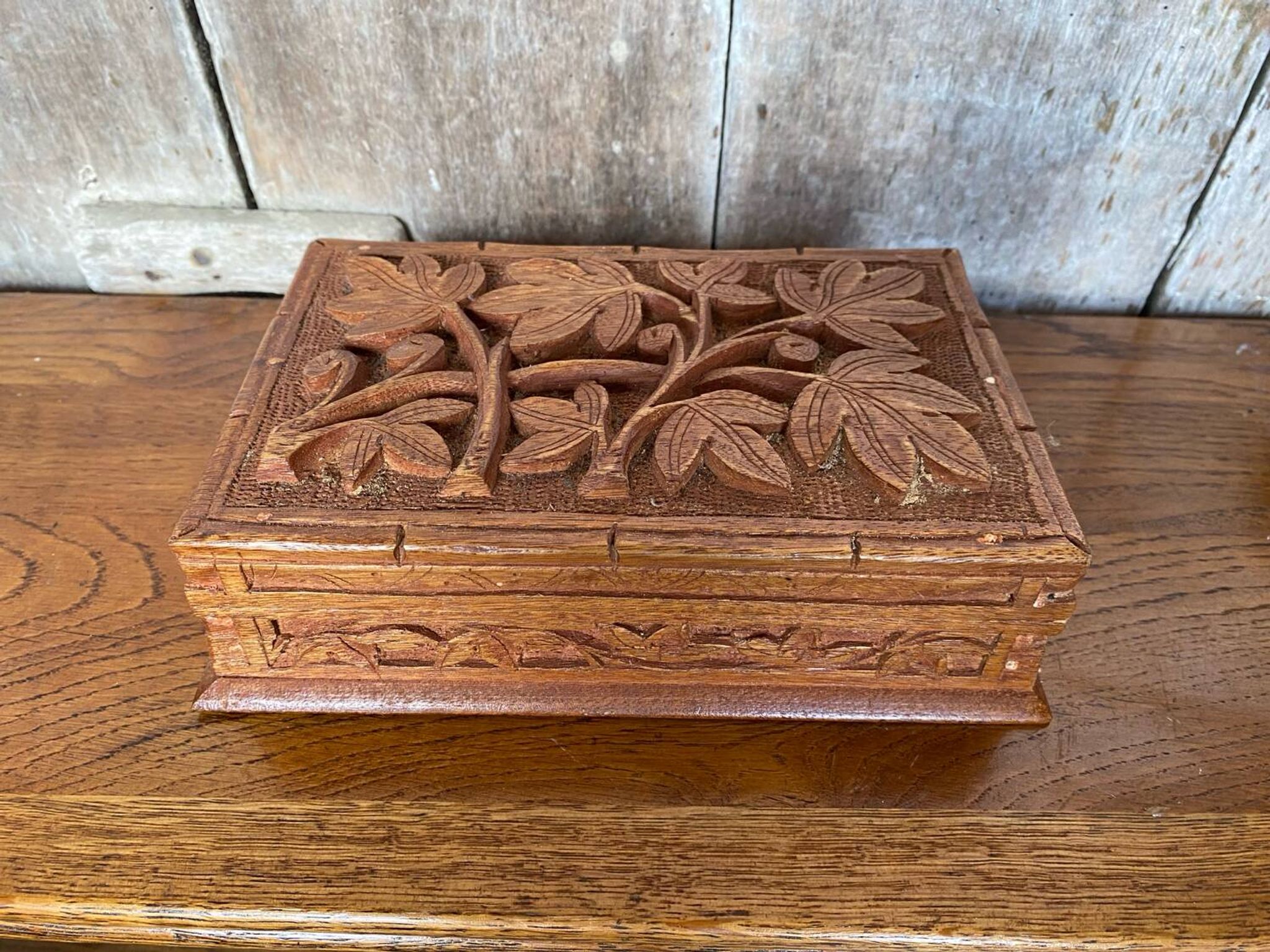 Antique Secret Jewelry Box Carved Walnut Wood 2 Compartments Vintage