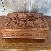 Antique Secret Jewelry Box Carved Walnut Wood 2 Compartments Vintage