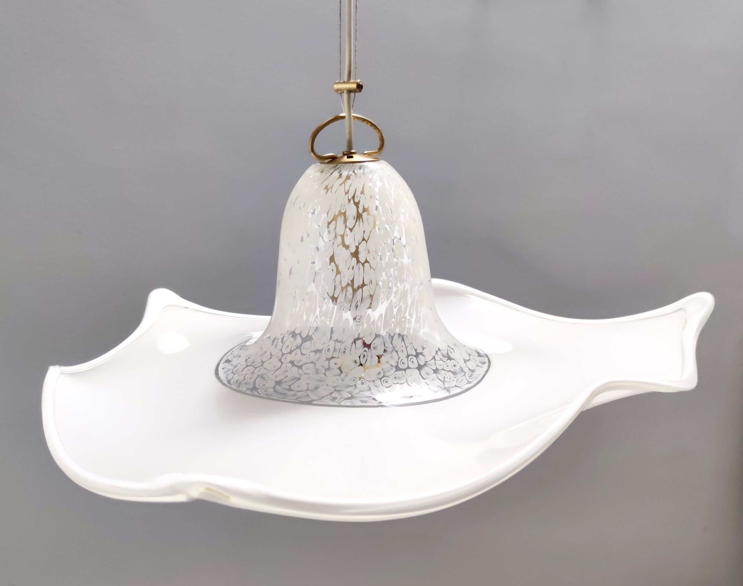 Postmodern white murano glass pendant marked la murrina, italy 1980s