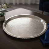 Silver-plated metal serving tray with chiseled finish #PLMR