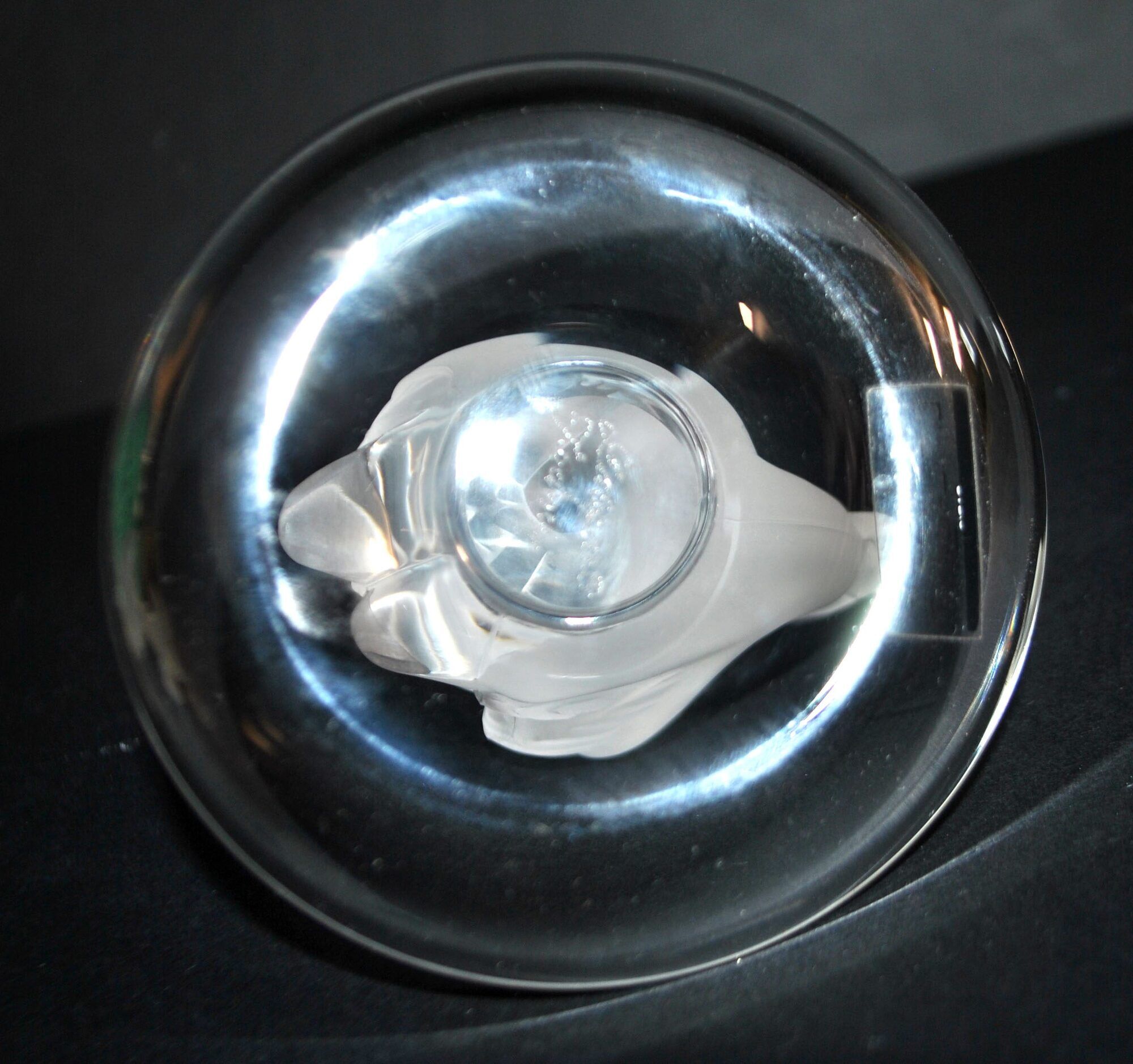 Lalique ring dish bird swan in frosted crystal and signed