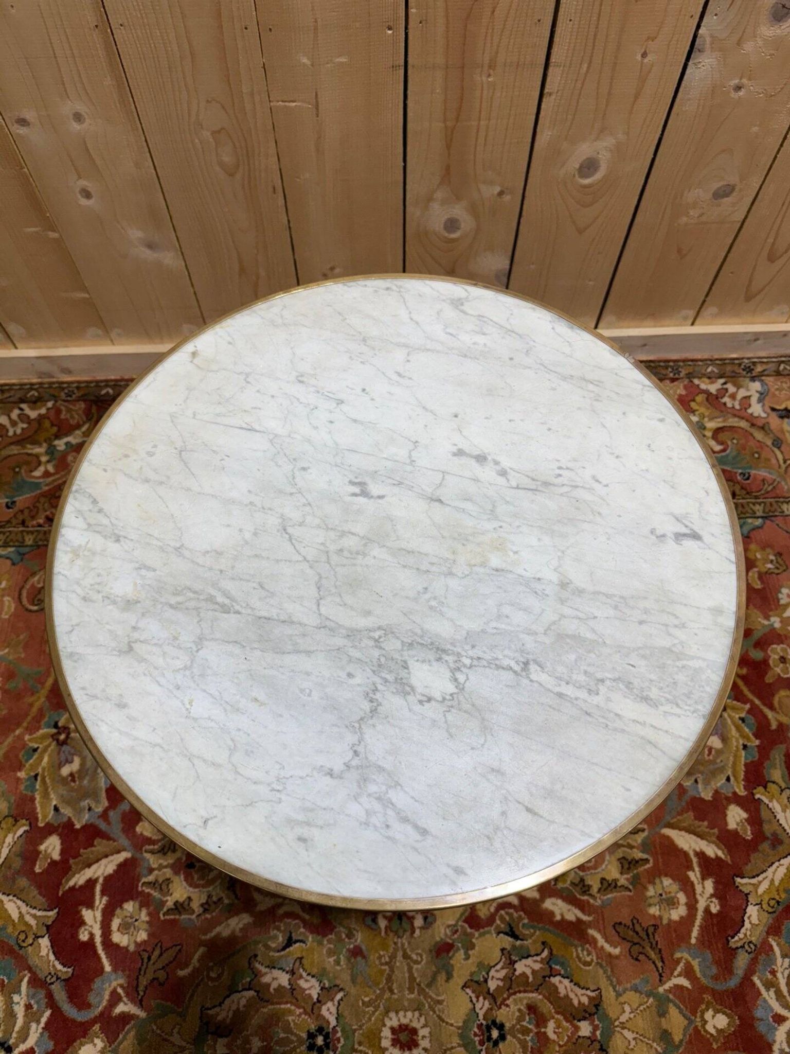 Guéridon rond de bistrot en fonte et marbre