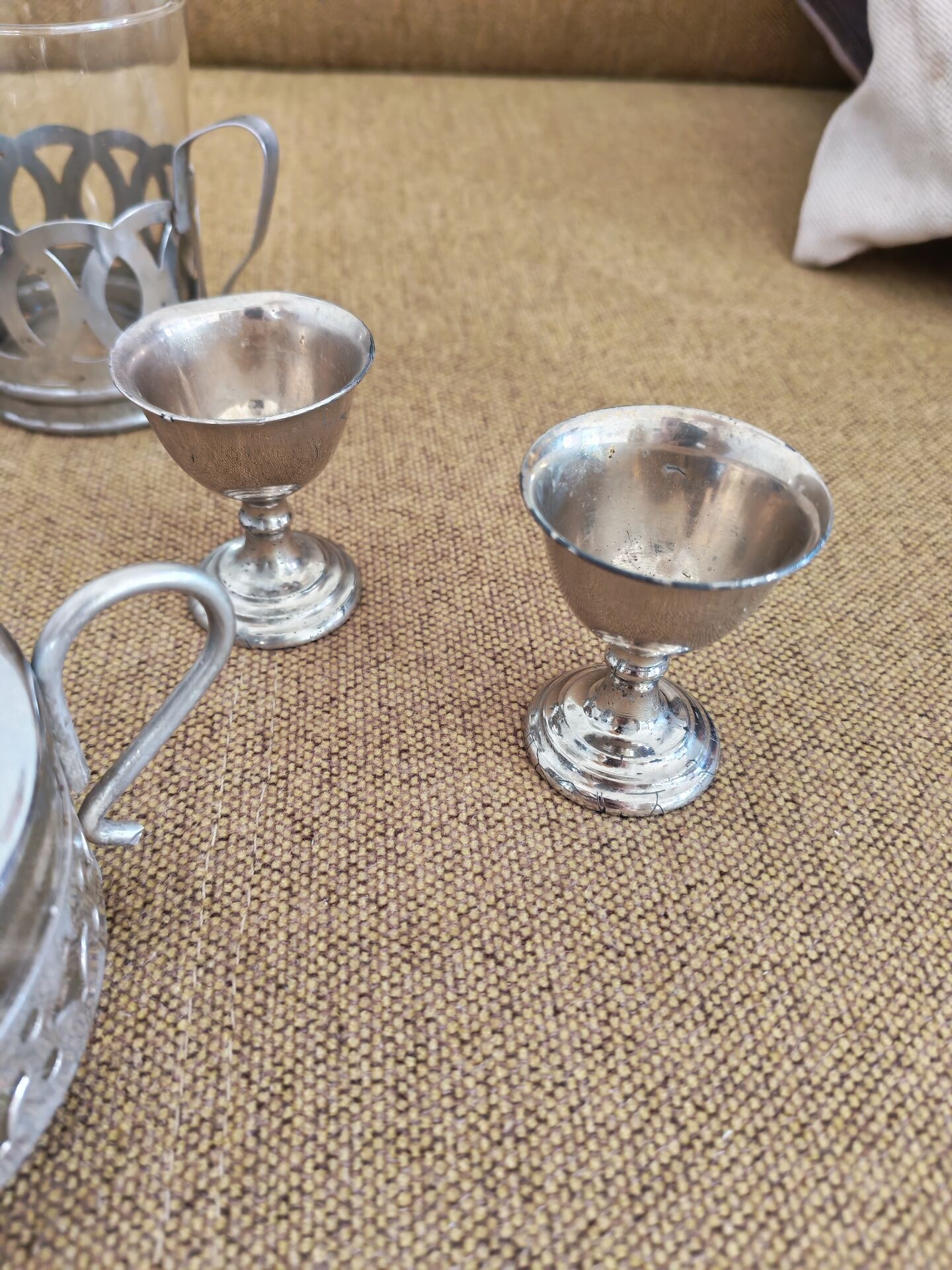 Vintage glass and silver metal breakfast set