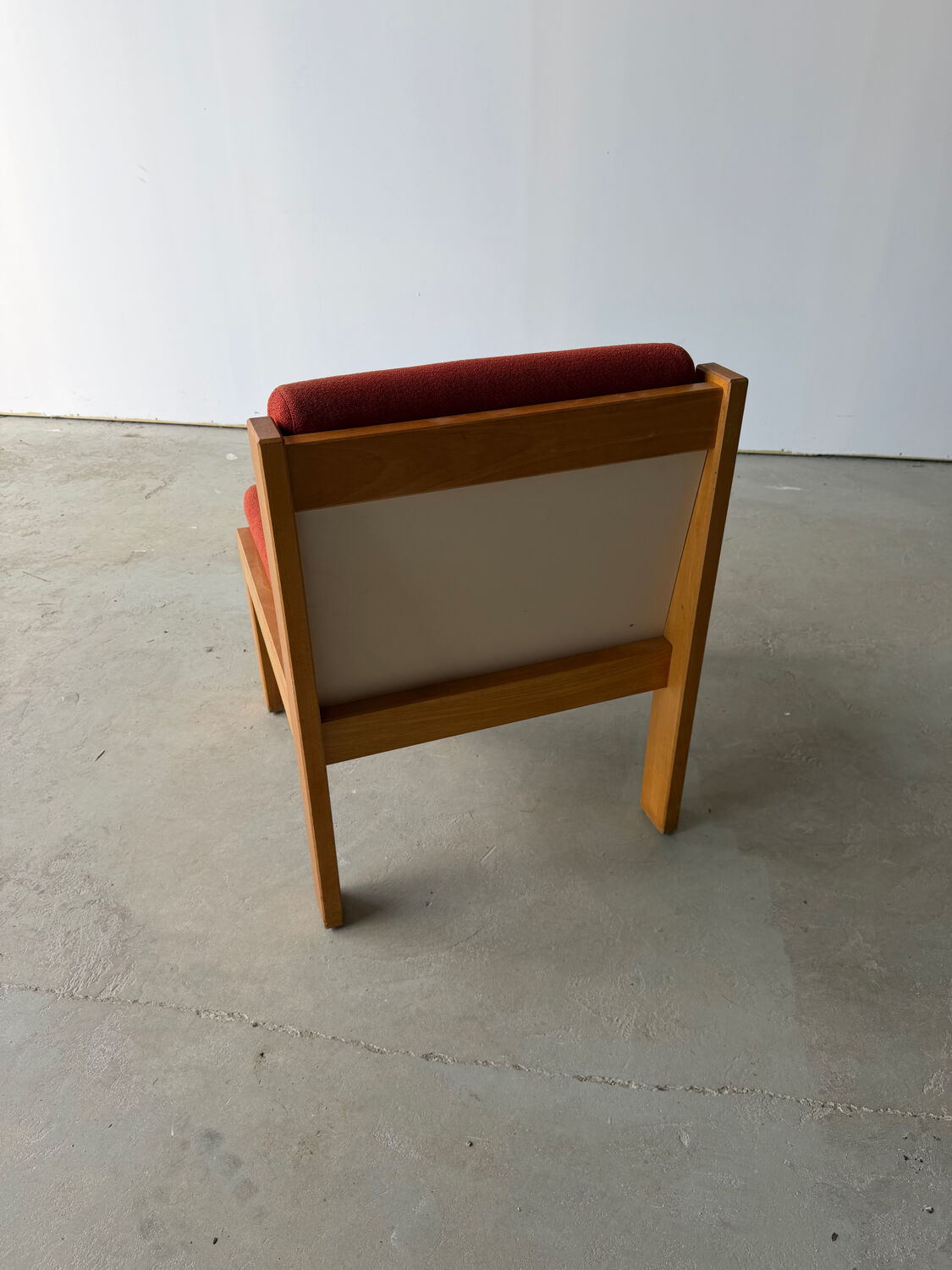 Brutalist design armchair by André Sornay in beech, vintage model.