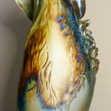 Vase en céramique émaillée, pièce unique, signé D. Prioton, col coquillage