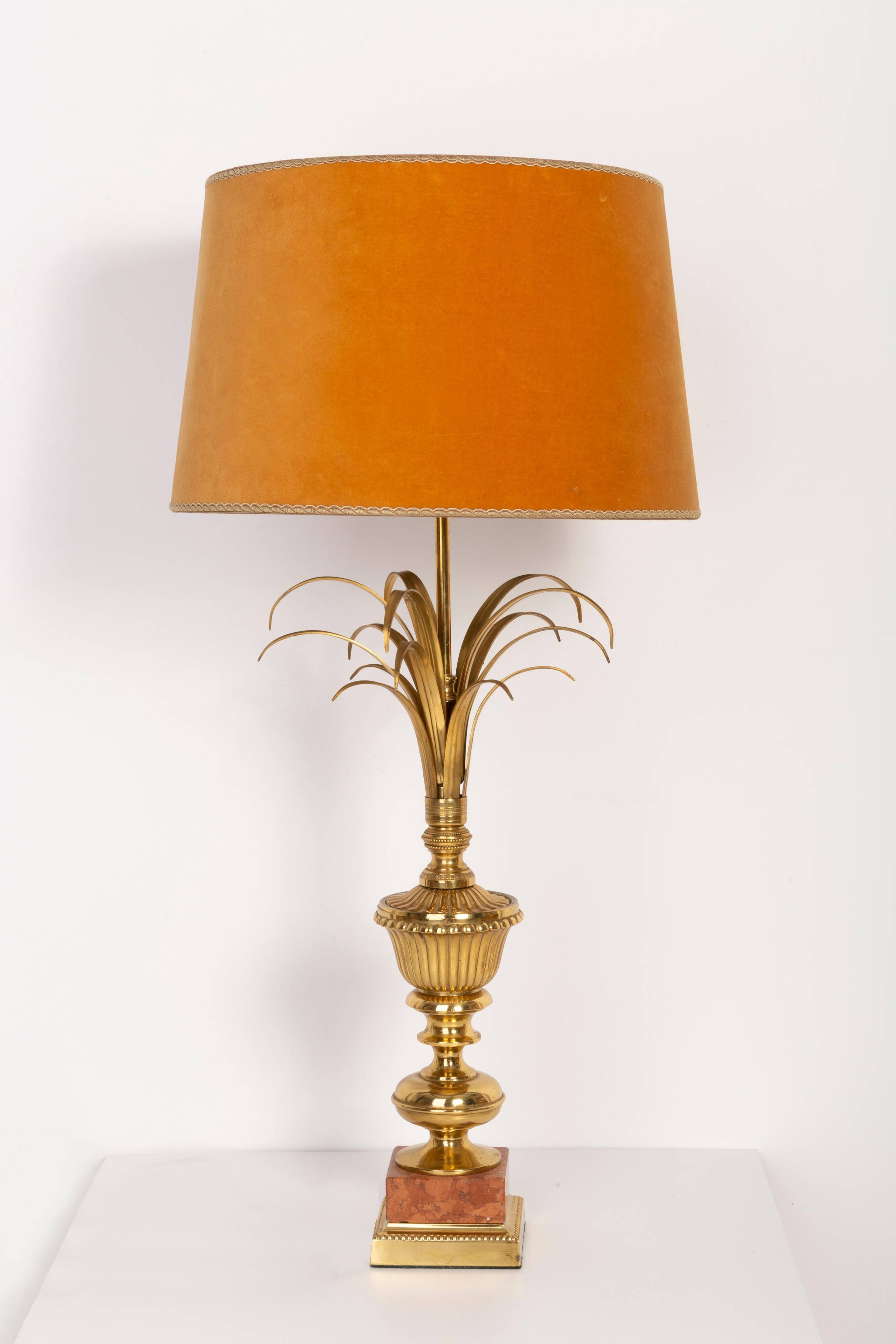 Mid-Century Hollywood Regency Orange Velvet Table Lamp, France, 1960s