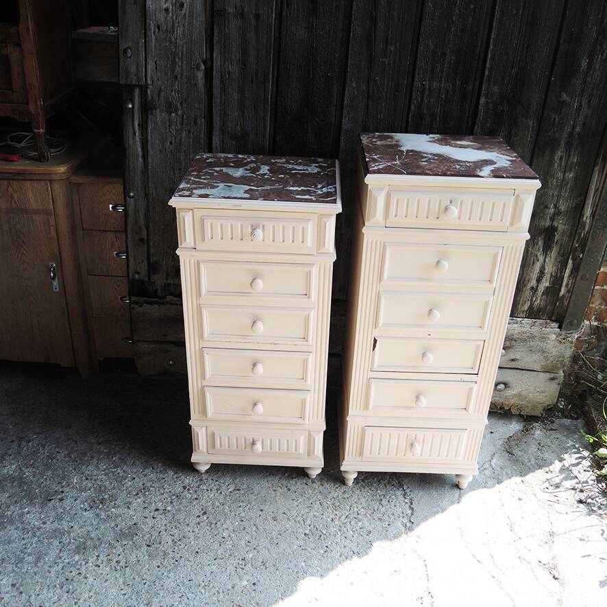 2 Old Marble & Repainted Wood Chests of Drawers