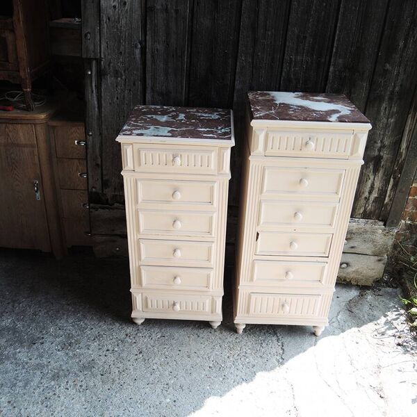 2 chiffoniers anciens en marbre et bois peint