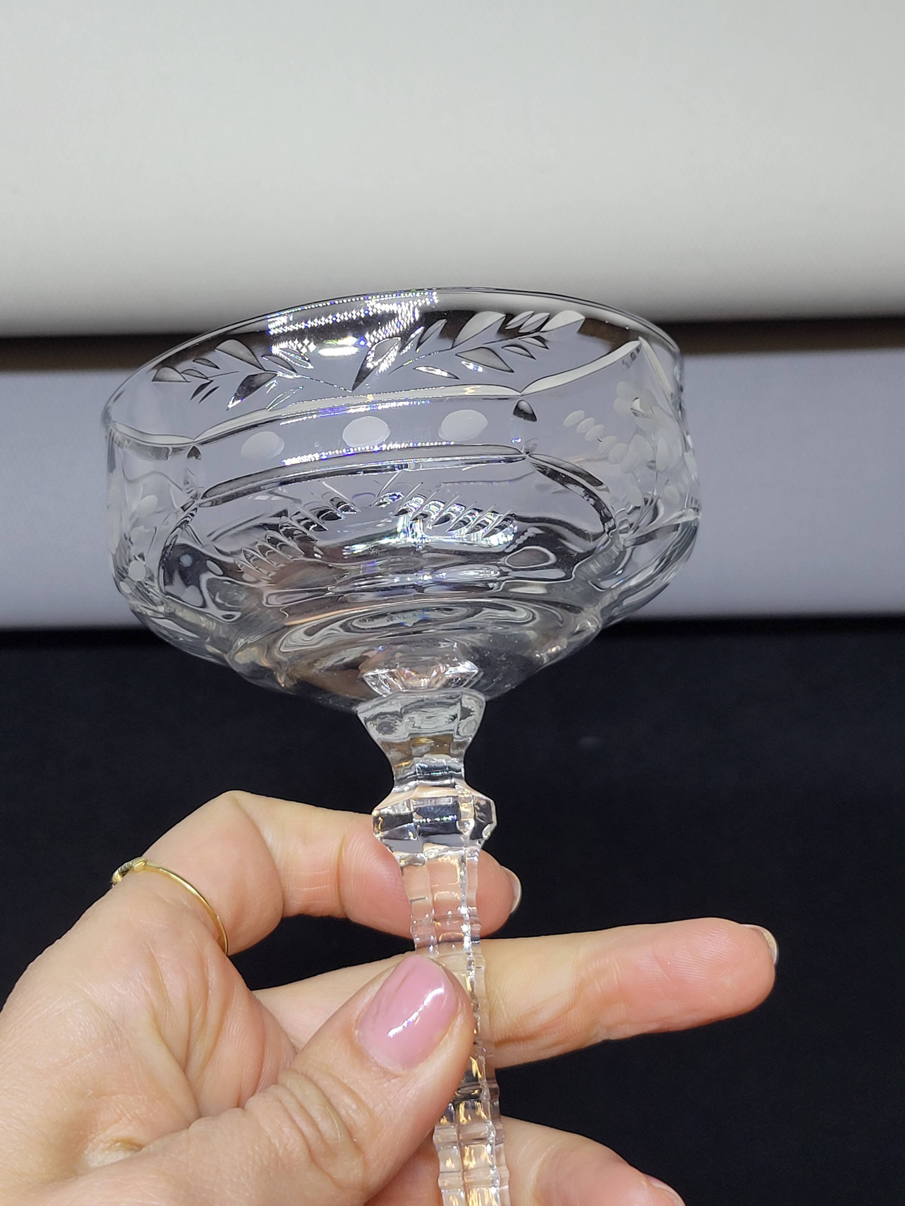 4 Libbey Rock Sharpe Crystal Champagne Coupes