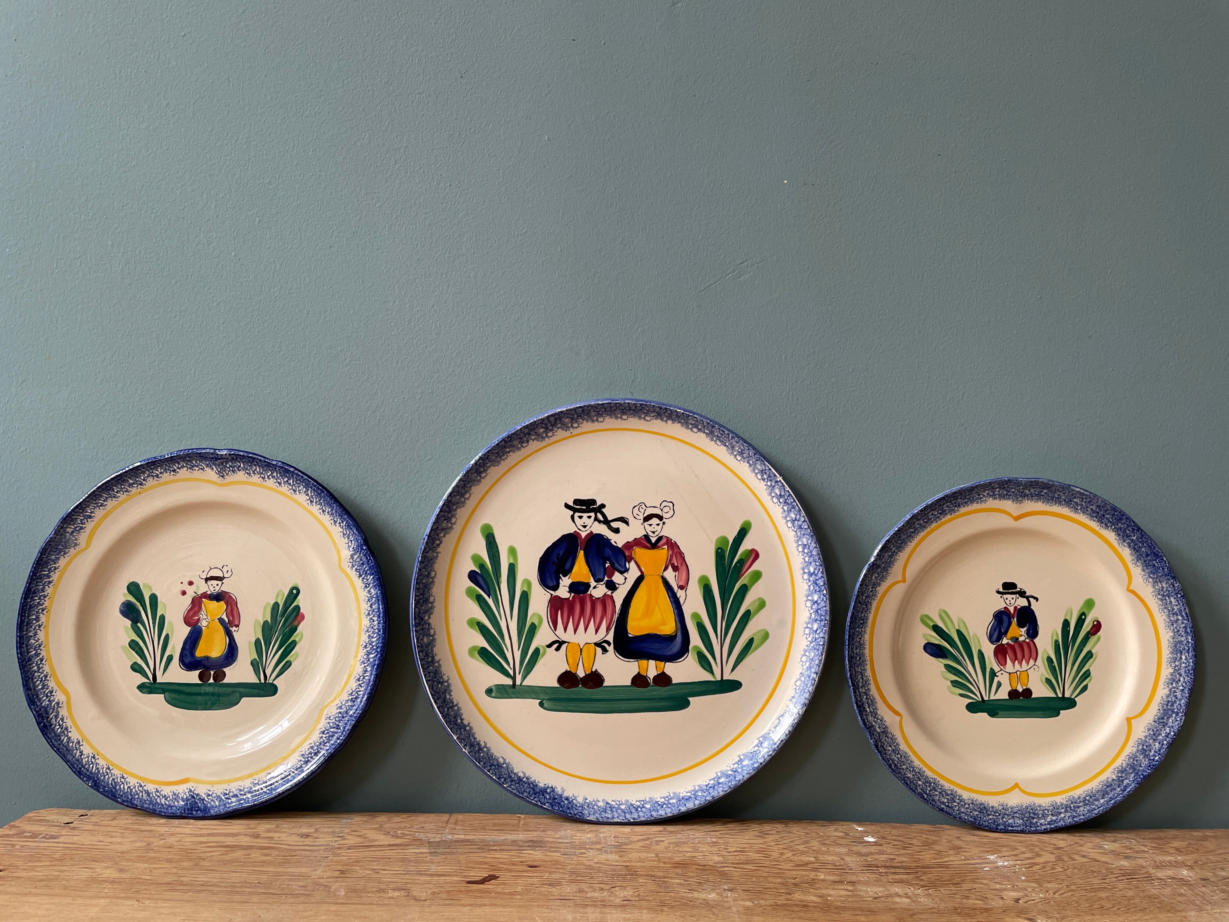 Set of 3 old plates MBFA Pornic, peninsula of Rhuys