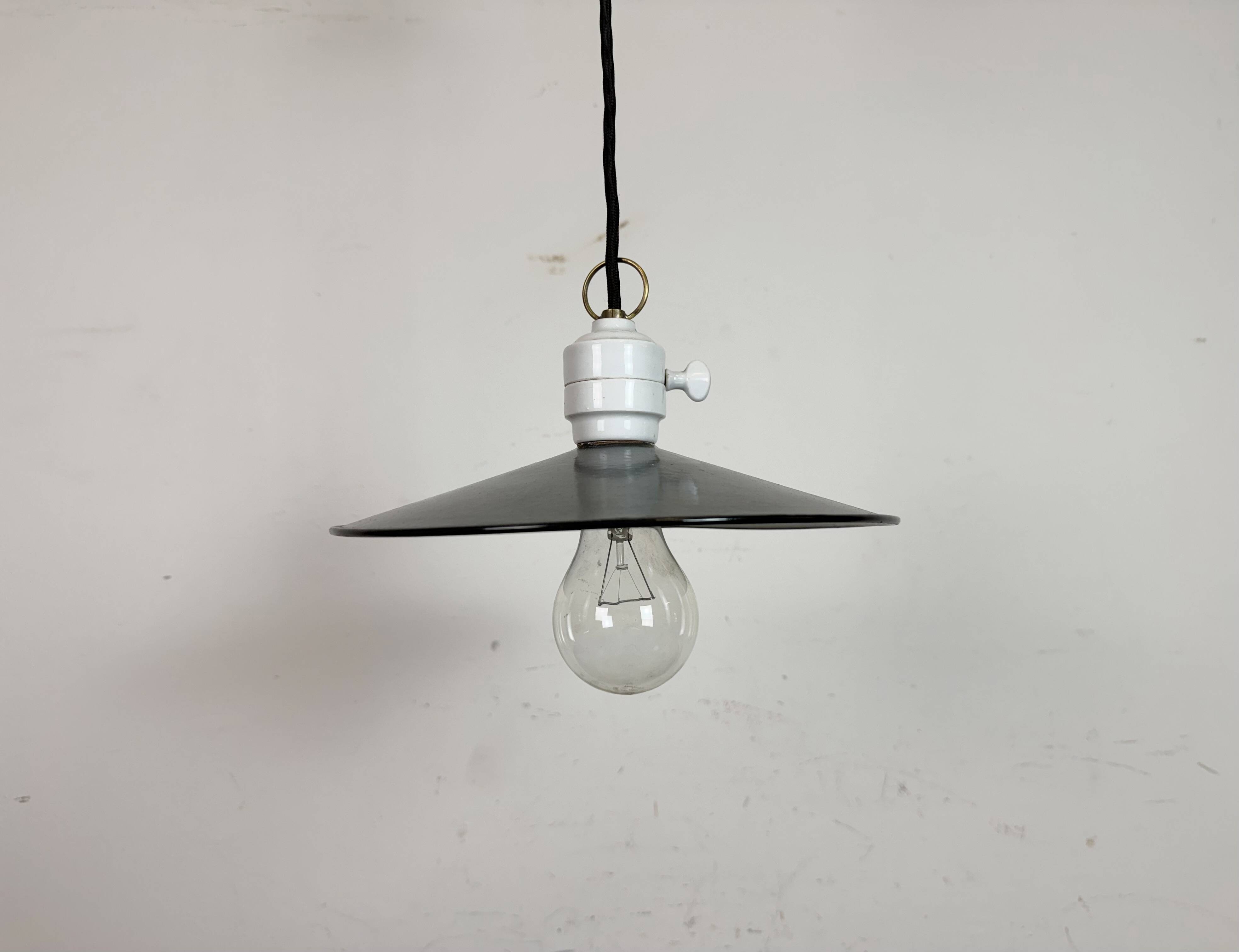 Industrial Blue Enamel Ceiling Light, 1950s