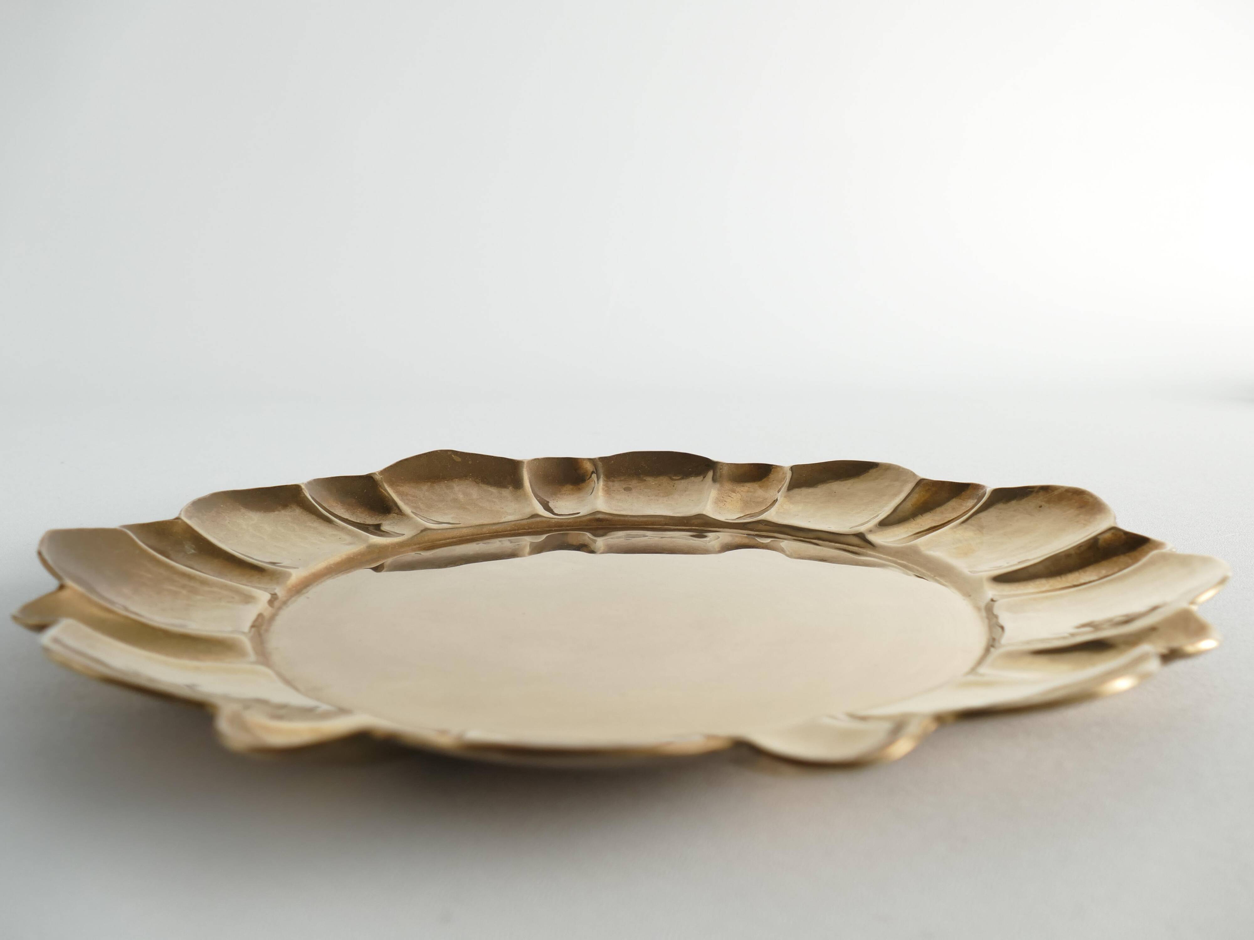 Hollywood Regency Round Brass Tray by Firma Lars Holmström, Sweden 1940's