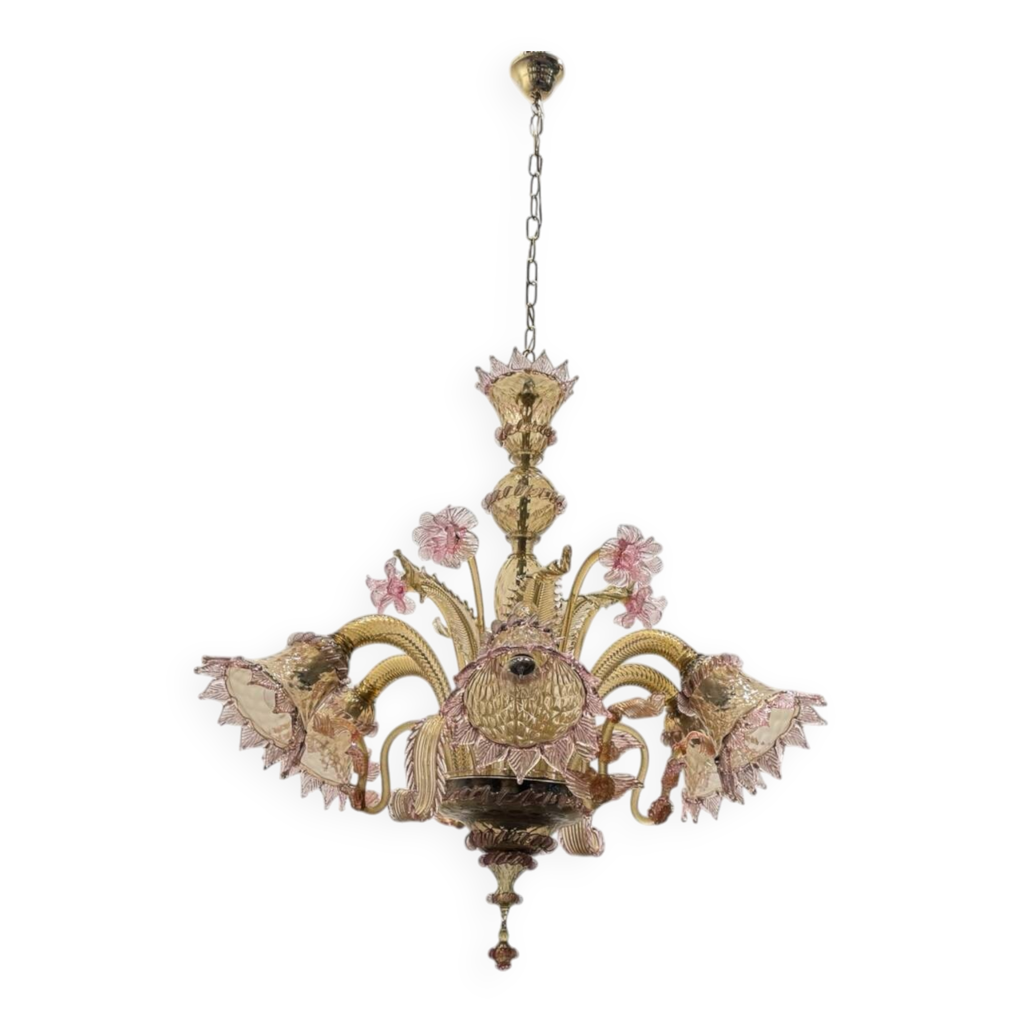 Venetian Pink Amber Murano Glass Chandelier 1960’s