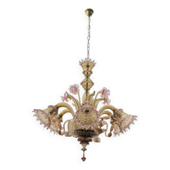 Venetian Pink Amber Murano Glass Chandelier 1960’s