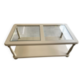 Vintage cream pink coffee table with double top and glass.